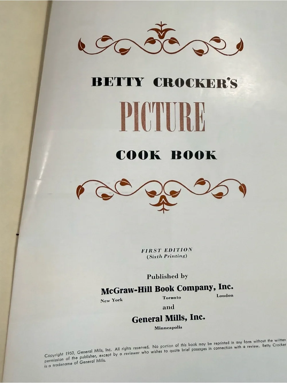 Betty Crocker's Picture Hard Cover Cook Book - 1950 - 1st edition - 6th Print